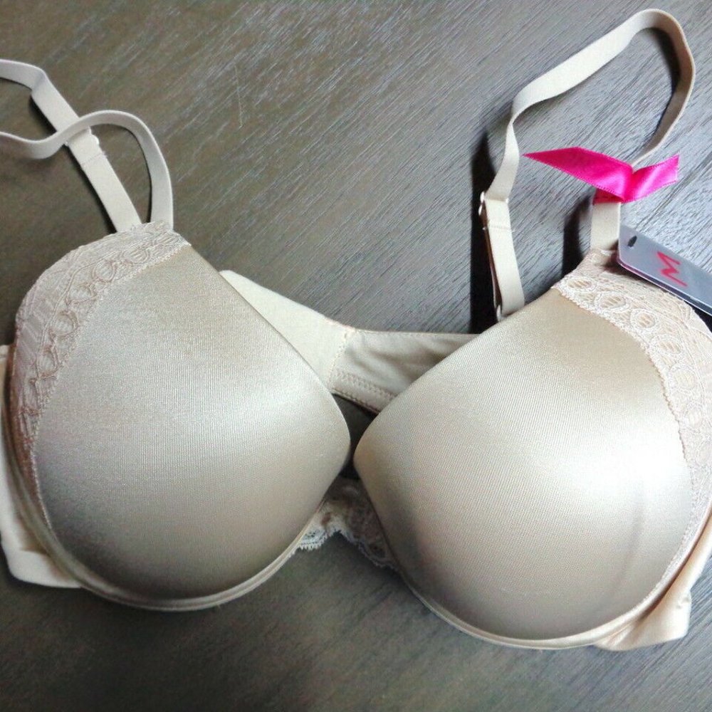 MaidenForm 34C Bra Nude Beige T-SHirt Bra Demi Coverage Cup Boostering Shaping N